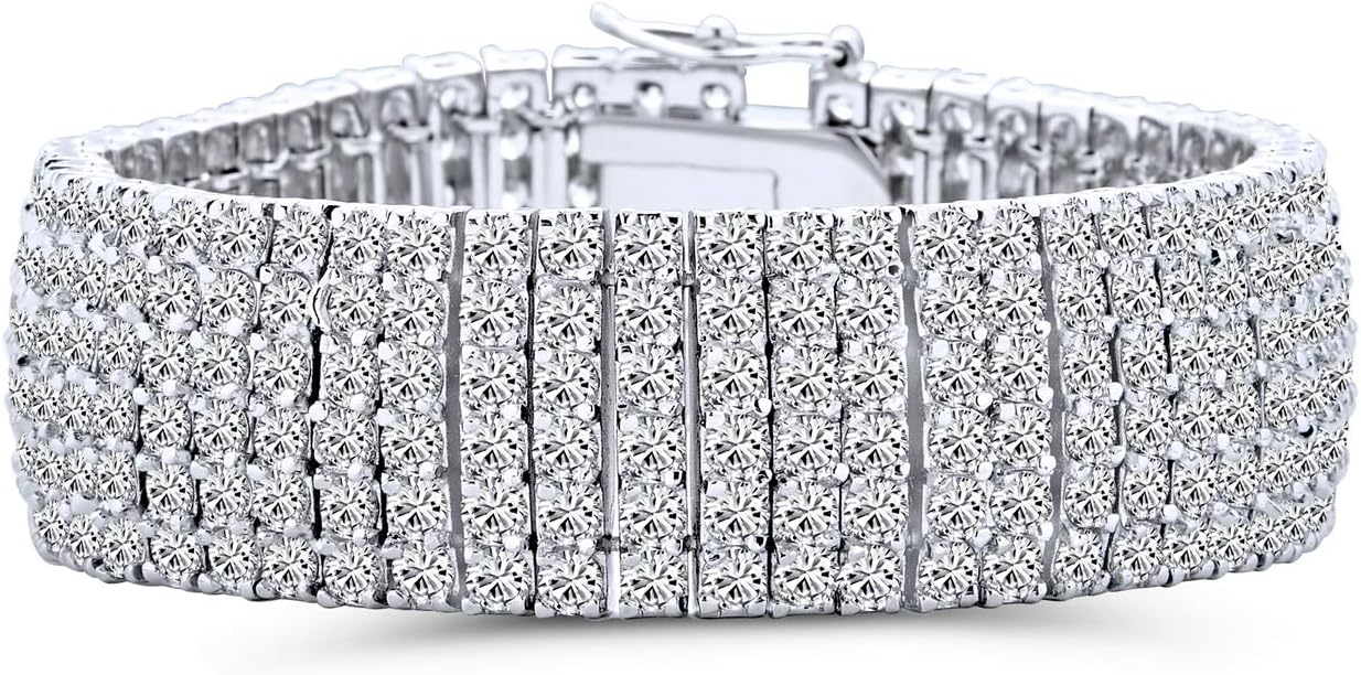 Classic Bridal Jewelry Six Row Fashion Statement AAA CZ Cubic Zirconia Wide Tennis Bracelet For Women Wedding Silver Plated Brass 7 Inches