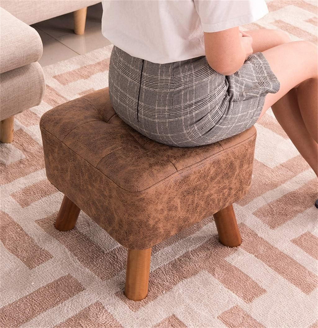 Foot Rest Stool/Seat Wood Square Foot Stools | Modern Ottoman Pouffe Upholstered Footrest Chair | Shoe Bench Foot Stool Change 4 Legs (Khaki)