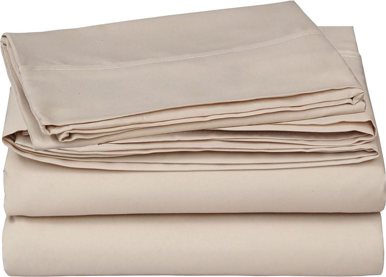 Utopia BeddingCotton Sateen Twin Bed-Sheet-Set Beige - 3 Piece Bedding Set, Flat Sheet, Fitted Sheet and a Pillow Case - by Utopia Bedding (Twin, Beige)