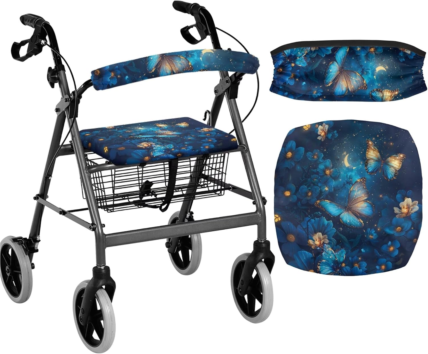 Blue Walkers for Seniors Cover Universal Fit Walker Accessories Butterfly Rollator Walkers for Seniors with Seat Cover Set Protection Covers