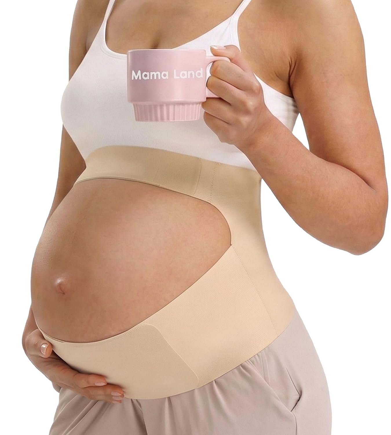 Mama Land Belly Bands for Pregnant Women, Maternity Support Belt, Trimester Must Haves items, One Piece Pregnant Bands for Back, Abodomen, Hip, Pelvic Pain Relief, Comfort Prenatal Brace (Beige, L)