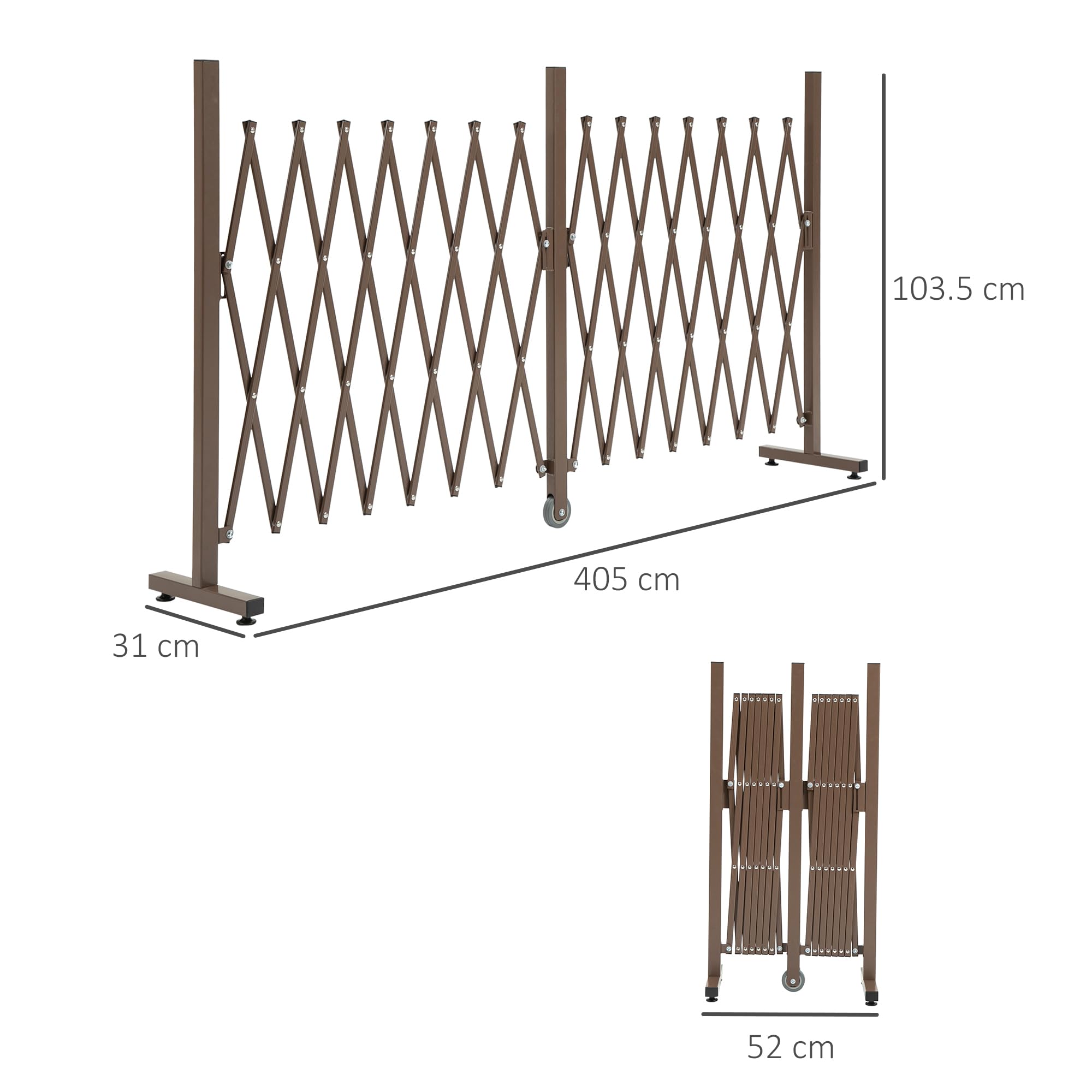 Outsunny Recinzione Estensibile Autoportante, Griglia Flexy Traliccio in Acciaio e Alluminio Pieghevole Salvaspazio, Larghezza 52-405 cm, Marrone scuro