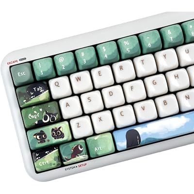 Cute PBT/PC Keycaps 140keys - Black Cat Theme Green and White Keycap - MOA Profile Dye Sublimation Custom Keycap Set for Cherry Gateron MX Switches Mechanical Keyboard