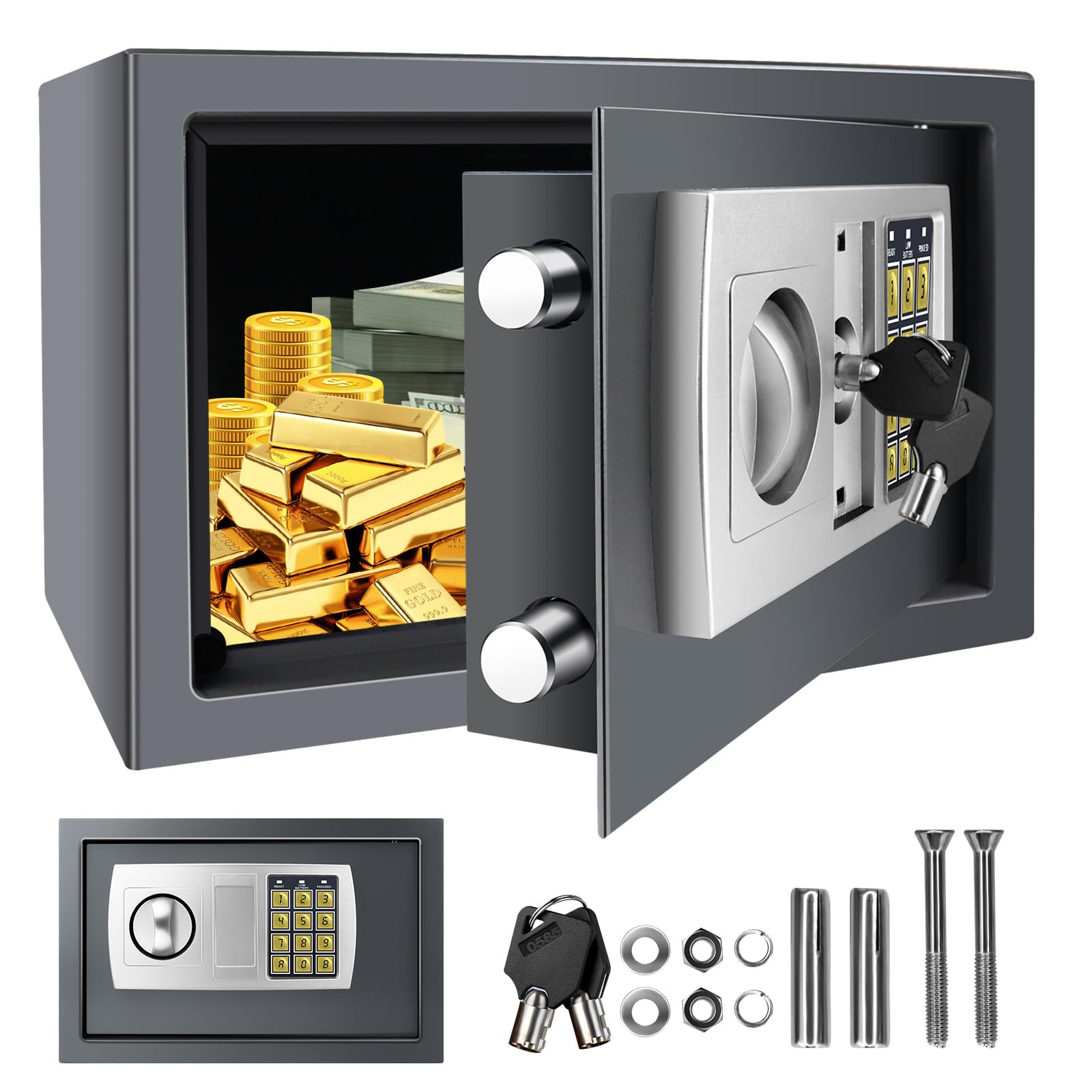 8.5L Electronic Digital Safe Box, Fireproof Security Box Home Office Money Cash Jewelry Steel Safety Box with 2 keys, Wall Mounted Mini Safe for Home Office Hotel, Grey, 31 x 20 x 20 cm — image 1