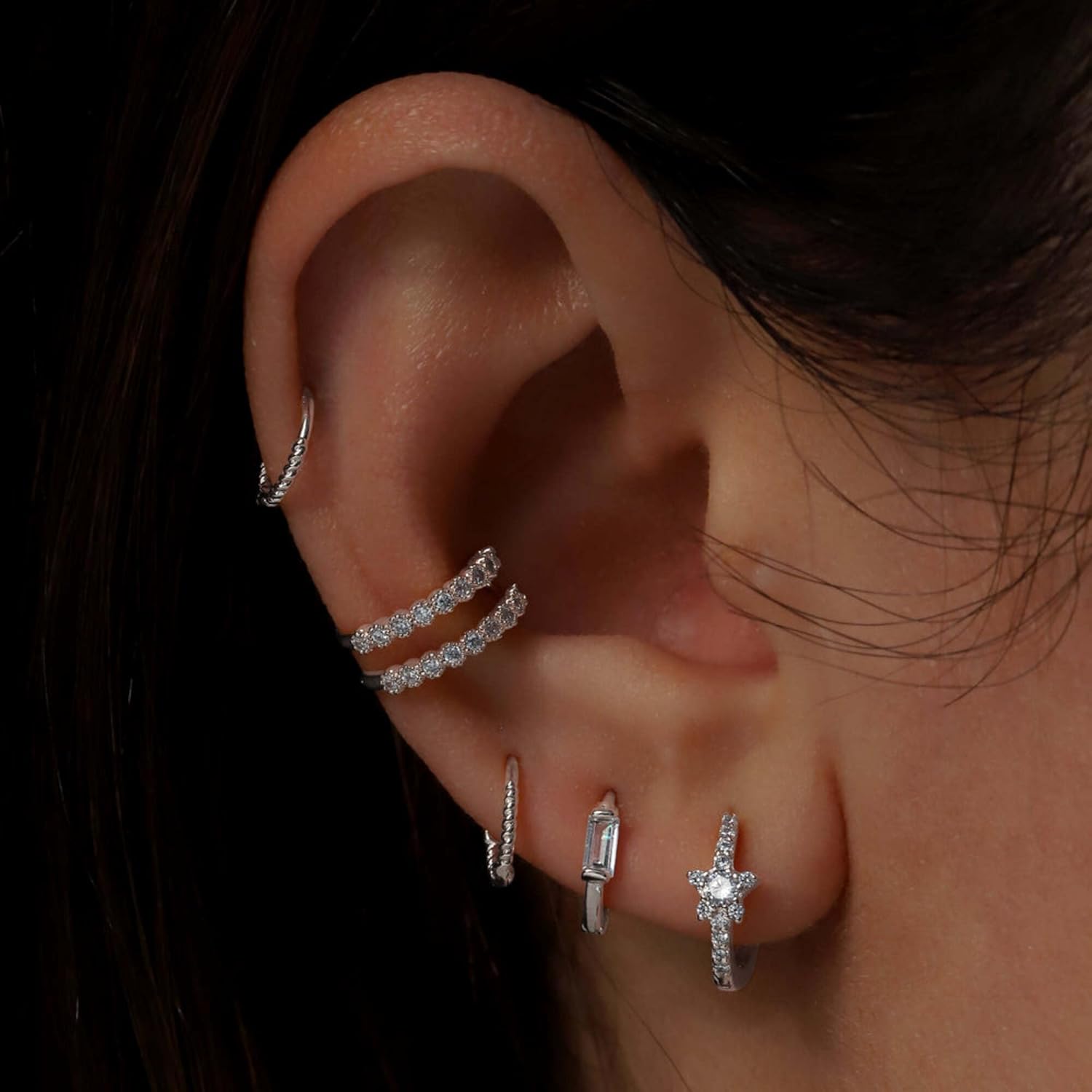 14k Gold Genuine Diamond (0.18ct) Ear cuff, No piercing Wrap Diamond Cuff, Minimalist Double row Piercing for woman.