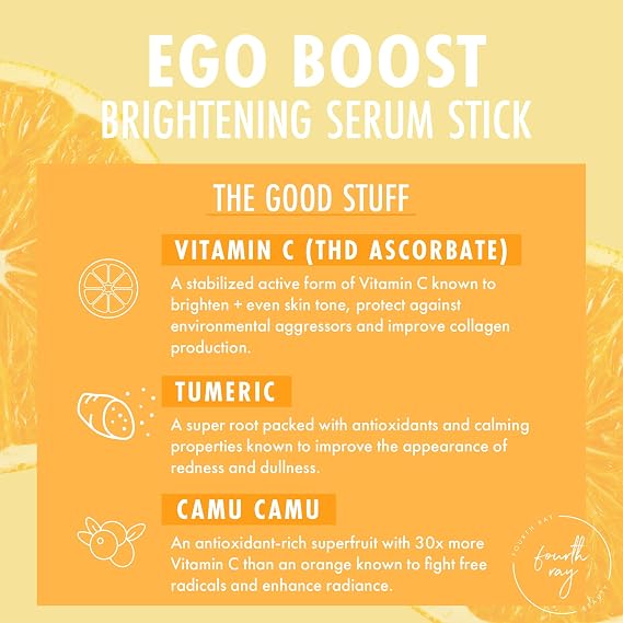ColourPop Brightening Vitamin C Serum Stick - Radiance-Boosting Face Serum Stick for Glowy Summer Makeup Prep - Enriched with Turmeric to Help Improve the Appearance of Redness - Ego Boost (0.25 oz)