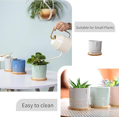 Miniatura 5 de Macetas pequeñas de 4 pulgadas con orificio de drenaje, macetas de cerámica para suculentas con patrón de cara para plantas de interior, cactus,