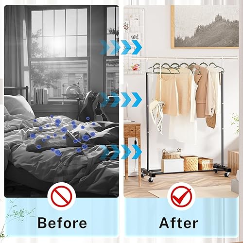 Miniatura 6 de Perchero de ropa resistente de 55.51 pulgadas con ruedas y estante inferior, perchero con ruedas y estante inferior, percheros de ropa de capacidad