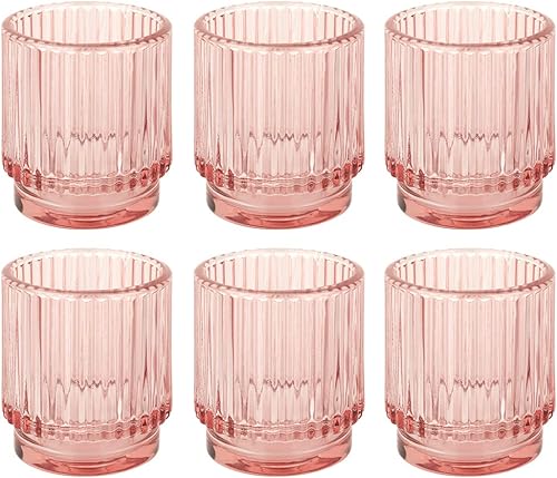 Koyal Wholesale Portavelas votivas de vidrio acanalado, decoración estética y portavelas para centro de mesa, color rosa rubor