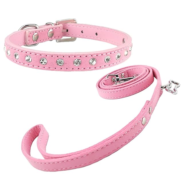 Foto 8 de 8 de Newtensina Collar de Perro con Estilo y Correa Conjunto de Ante Suave Collar de Perro Lindo de Bling…