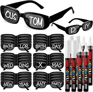 Flutesan 24 Pcs Personalized Rectangle Sunglasses with 8 Pcs White Marker Pens for Adult DIY Custom Birthday Wedding