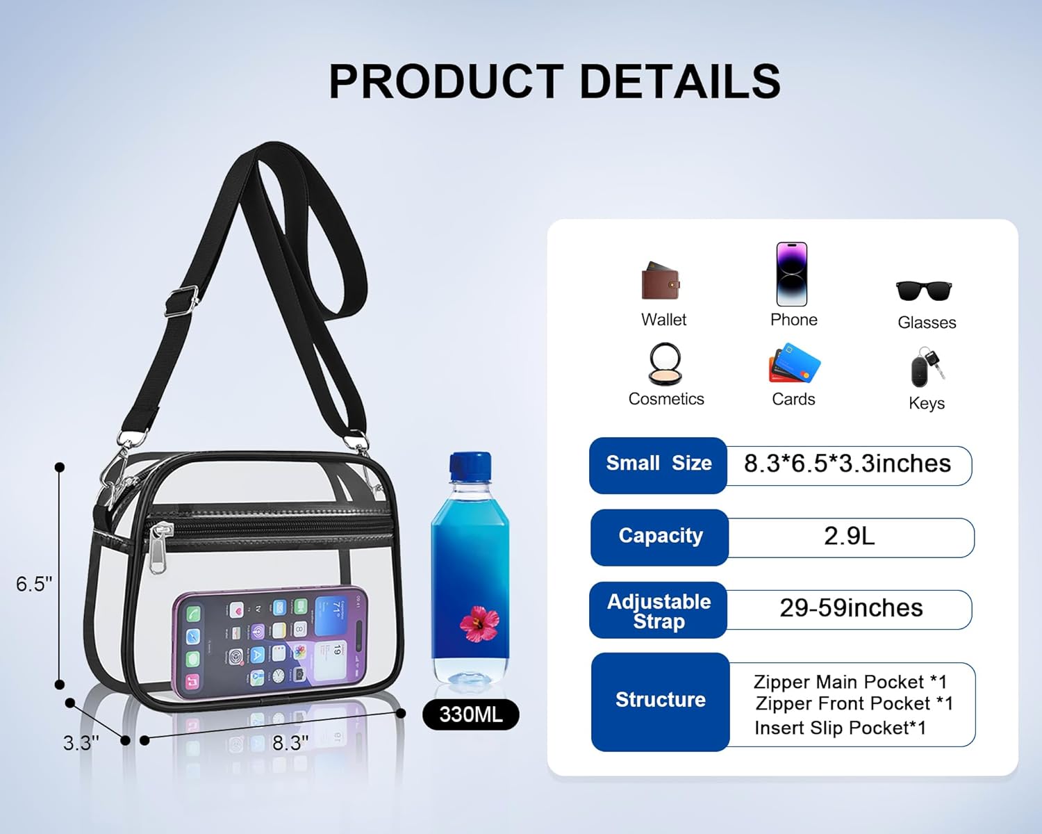 Oraben Clear Bag for Stadium Events Clear Crossbody Satchel Bag for Women Clear Purse Small Stadium Bag for Concerts Sports | Stadium Approved, Waterproof, Stylish, Sturdy - Image 6