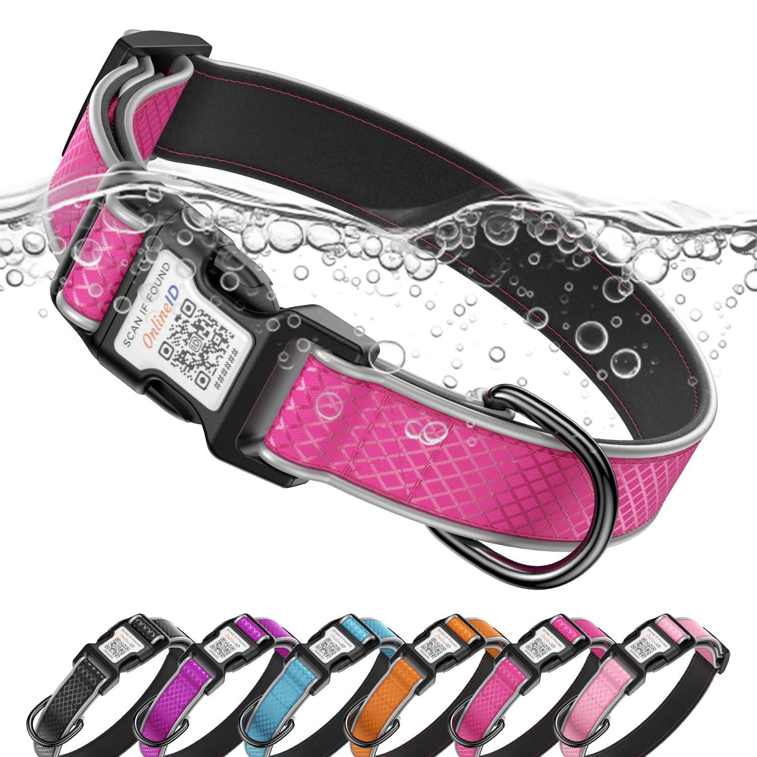 Reflective Dog Collar for Small Dogs,Personalized Dog Collar with Online Profile, Soft Neoprene Padded,Anti-Lose Function with QR Code Tag System,Rose