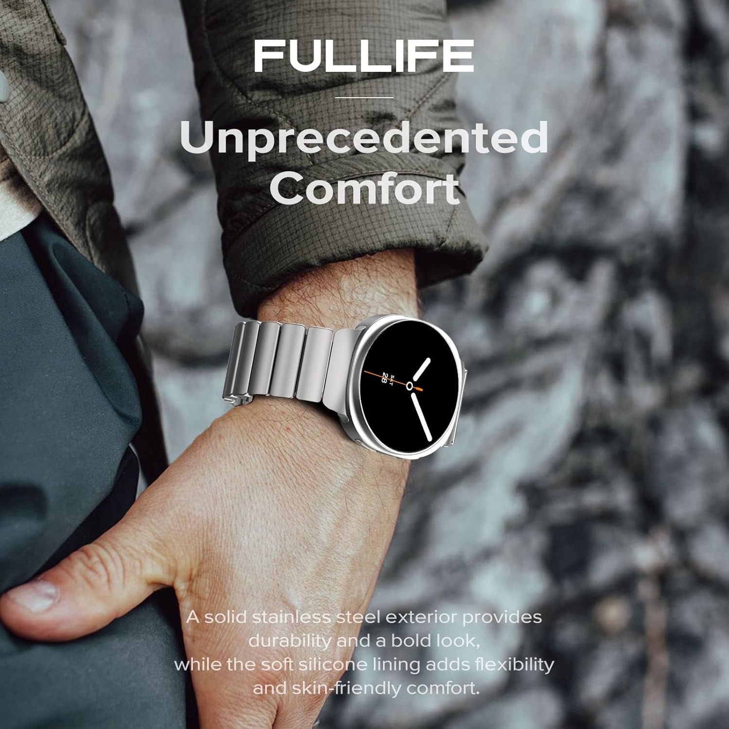 FULLIFE Magnetic Metal Bands Compatible with Samsung Galaxy Watch 8 Band 40mm 44mm/Galaxy Watch 8 Classic Band 46mm, Stainless Steel Luxury Silicone Dual-Layer Link Magnetic Clasp Strap for Women Men