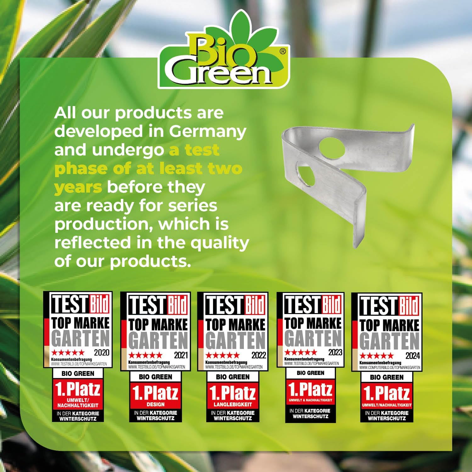 Bio Green Greenhouse Profile Spring Clips | for Hanging Lamps, Plants, etc. | 10 Pcs | Stainless Steel | Robust | Universal Fit for Greenhouse Profiles