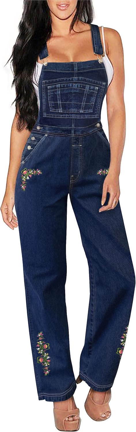 Hybrid & Company Womens Super Comfy Stretch Denim jumpsuit Pants Overalls