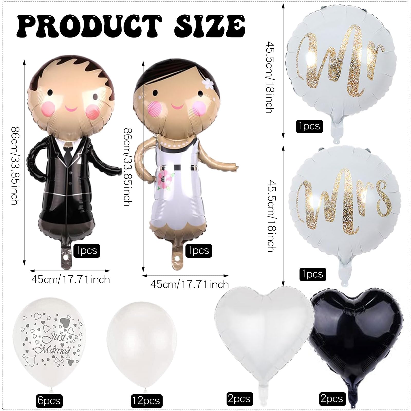 Palloncini Matrimonio - Sposi in Alluminio per la Sposa e lo Sposo - Decorazioni per Feste di Proposte e San Valentino Palloncini Matrimonio - Sposi in Alluminio per la Sposa e lo Sposo - Decorazioni per Feste di Proposte e San Valentino