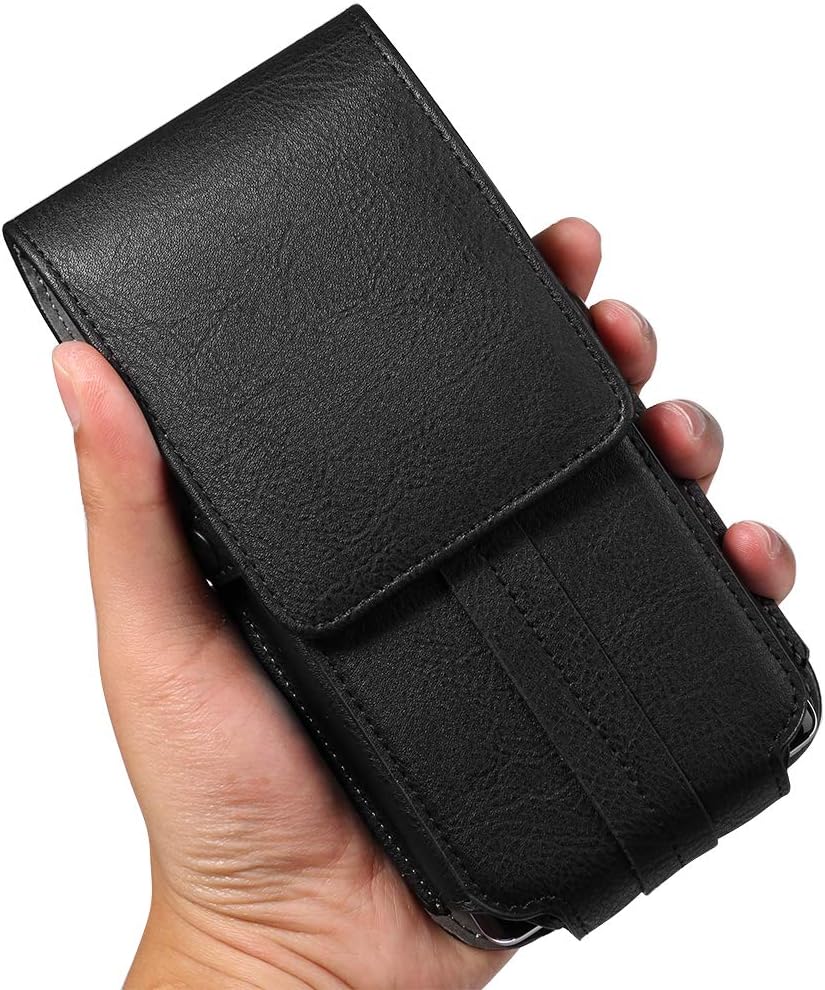 5.5" Universal PU Leather Cellphone Belt Holster Vertical Case Compatible for Samsung Galaxy S10+ S9+ / Apple iPhone Xs Max/Motorola G7 Plus / G6 Plus/LG V50 ThinQ/Huawei Mate 20 / OnePlus 6T