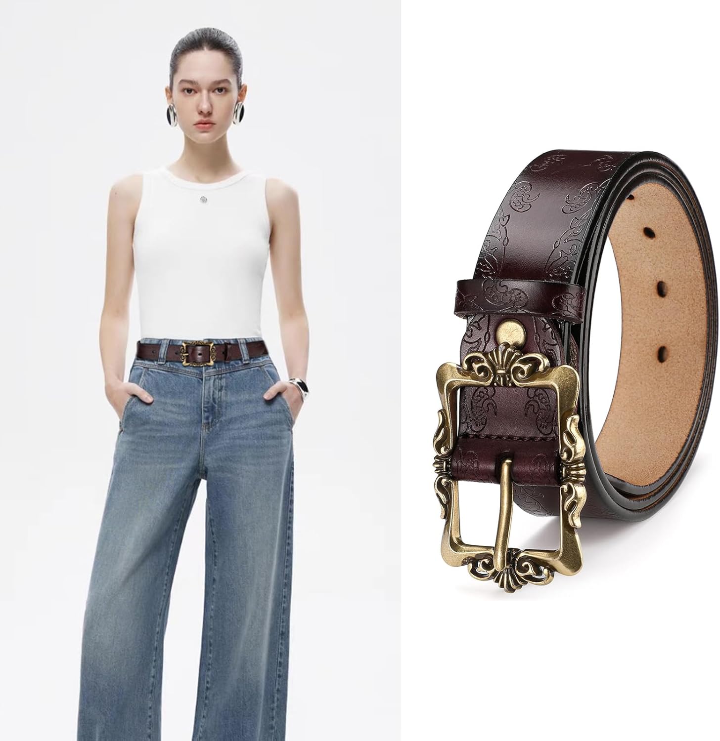 Womens Leather Belt Fashion Soft Waist Belt with Pin Buckle for Jeans Dress Leisure Pants - Image 2