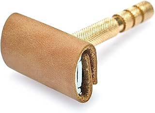 Safety Razor Head Protecting Leather Cover, Genuine Cowhide Leather Double Edge Safety Razor Case Accessories for Travel, ...