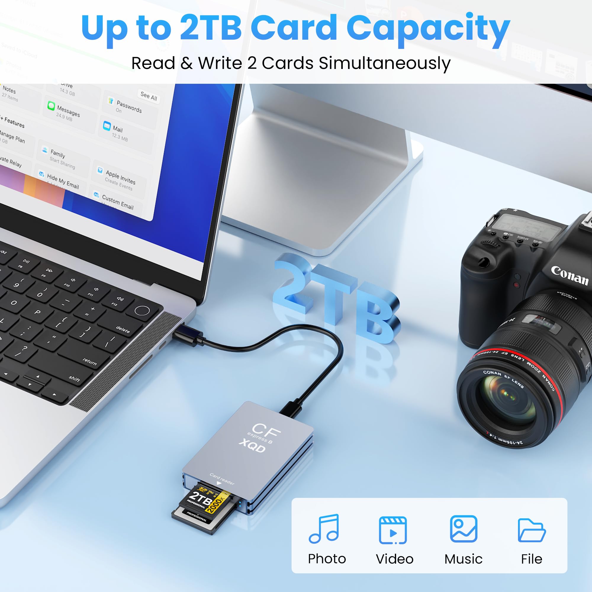 Lector de tarjetas 3 en 1, CFexpress tipo B/XQD/SD, 10 Gbps USB3.1 Gen2, aluminio, cable USB-A/C, para Windows/Mac/Linux/Android