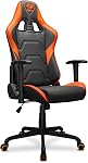 Cougar Armor Elite Chaise de jeu ergonomique et confortable avec support tête et lombaire, cadre et base en acier, dossier inclinable, mécanisme d'inclinaison, respirant Premium PVC Cuir, 2D Accoudoir, BK/Orange