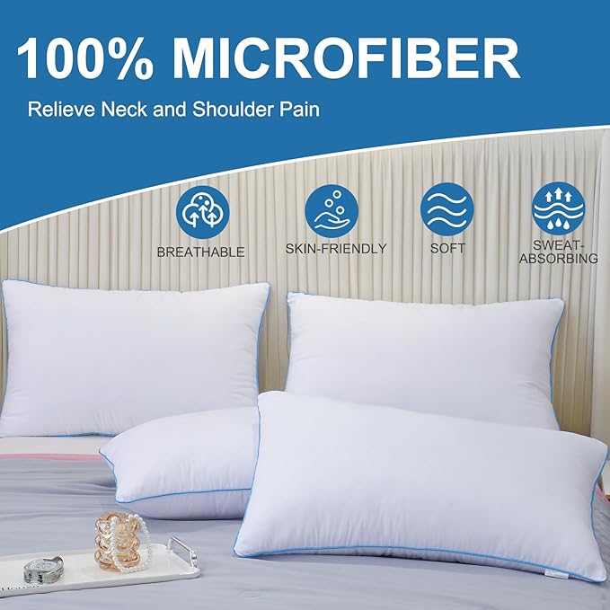 Set 4 Almohadas Queen Tela Suave Relleno Alternativo a Plumas miniatura 2