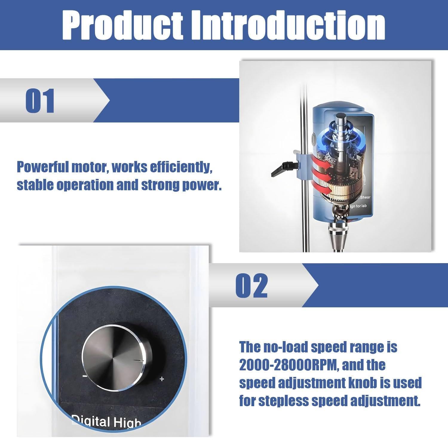 Homogeneizador Emulsionador De Alta Velocidad,Homogeneizador Digital Laboratorio,Velocidad Variable 2000–28000 RPM,Cabezal De Trabajo De Acero Inoxidable,Altura del Cabezal Ajustable F36
