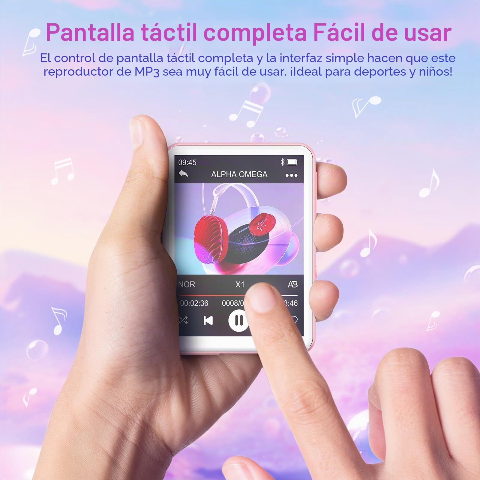 Oilsky 128GB MP3 Player Bluetooth 5.4 2.4" Touch Screen Portable Music Player with Speaker FM Radio Kids Sports Pink