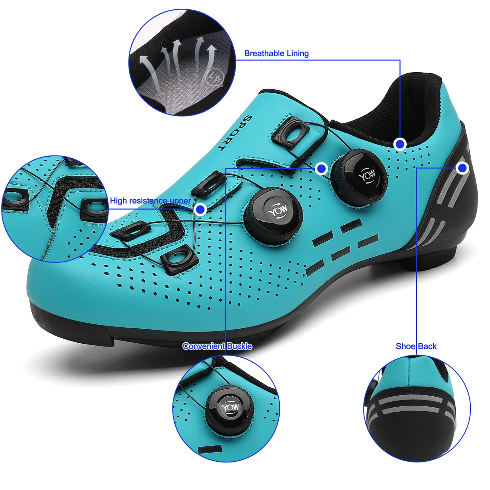 Męskie buty szosowe, kolarskie, sneakersy MTB Clits Route Cleat Dirt Bike Speed Flat Racing damskie SPD pedały kolarstwo górskie, B??kitne jezioro, 47 EU