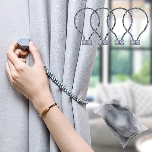Miniatura 8 de Alzapaños magnéticos para cortinas actualiza 2022 con una cuerda giratoria más gruesa y un fuerte imán para tratamiento de ventana, soportes para