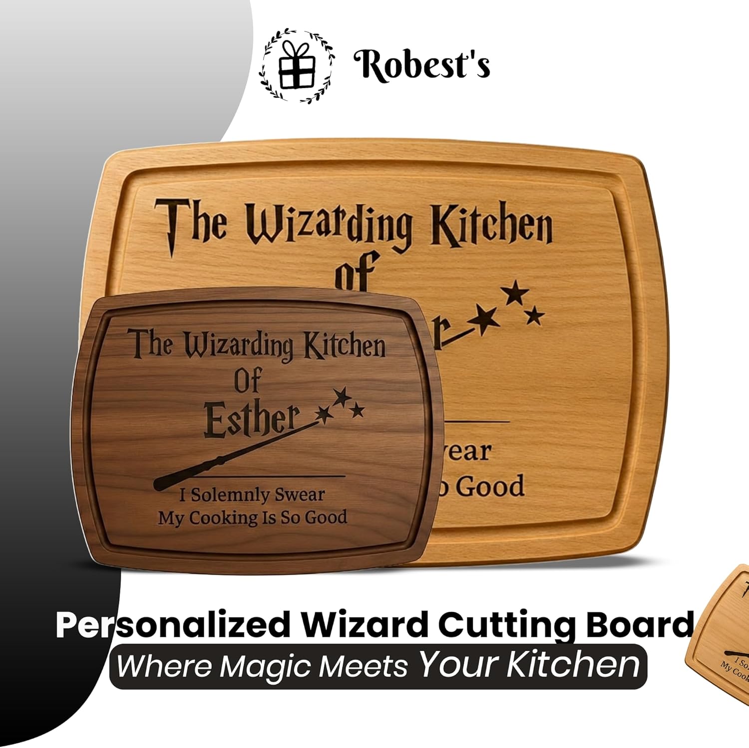 Personalized Wizard Engraved Cutting Board – Custom Wooden Charcuterie Board & Serving Tray – Funny Wedding, Christmas & Housewarming Gift for Couples – Rustic Kitchen Decor & Magical Family Keepsake