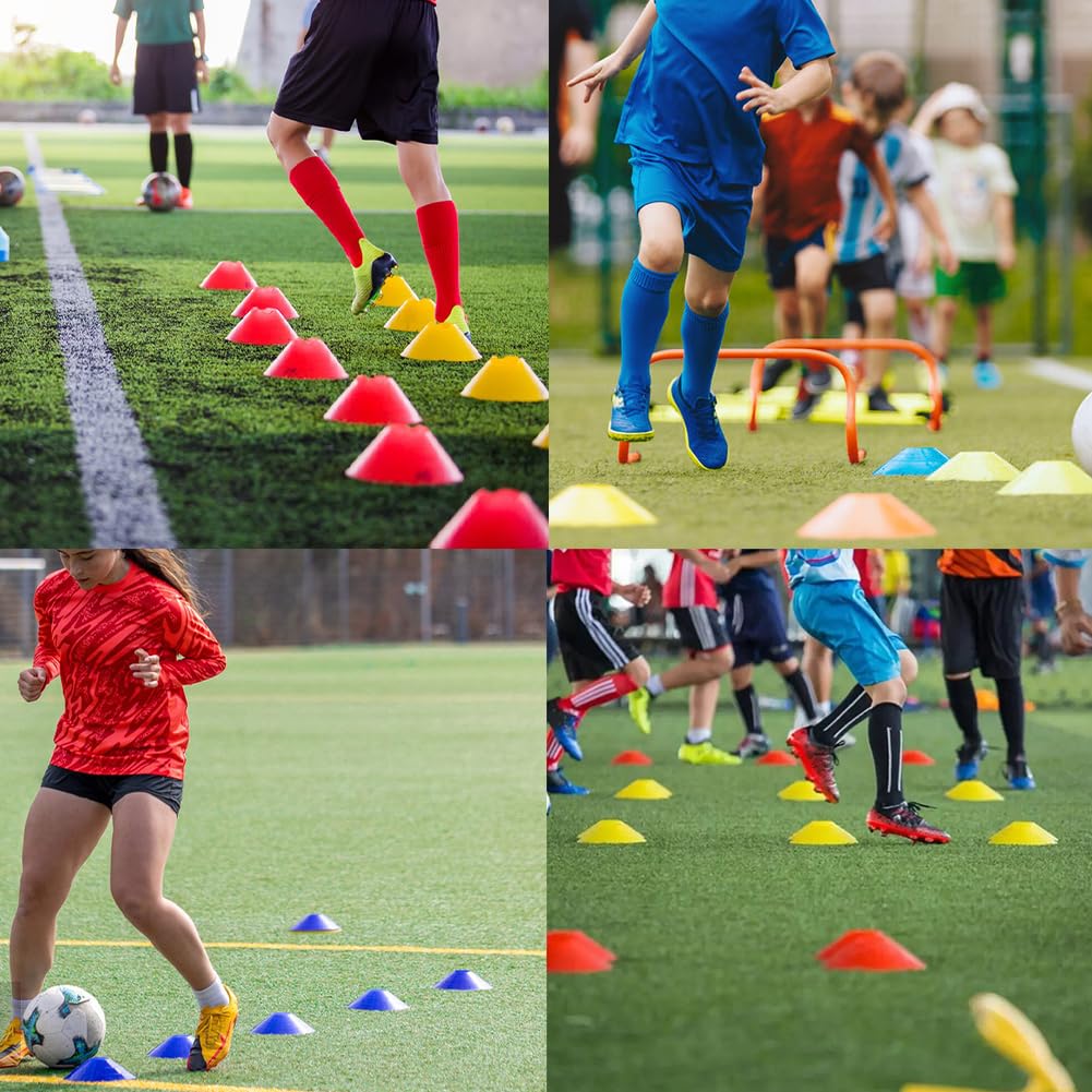 Plots de Marquage pour Football Cône, Plots Entrainement, 20 Pièces Plots Sport, Cônes de Marquage, Cones de Sport, avec Sac en Filet, pour L'entraînement au Football, Materiel Entrainement Football