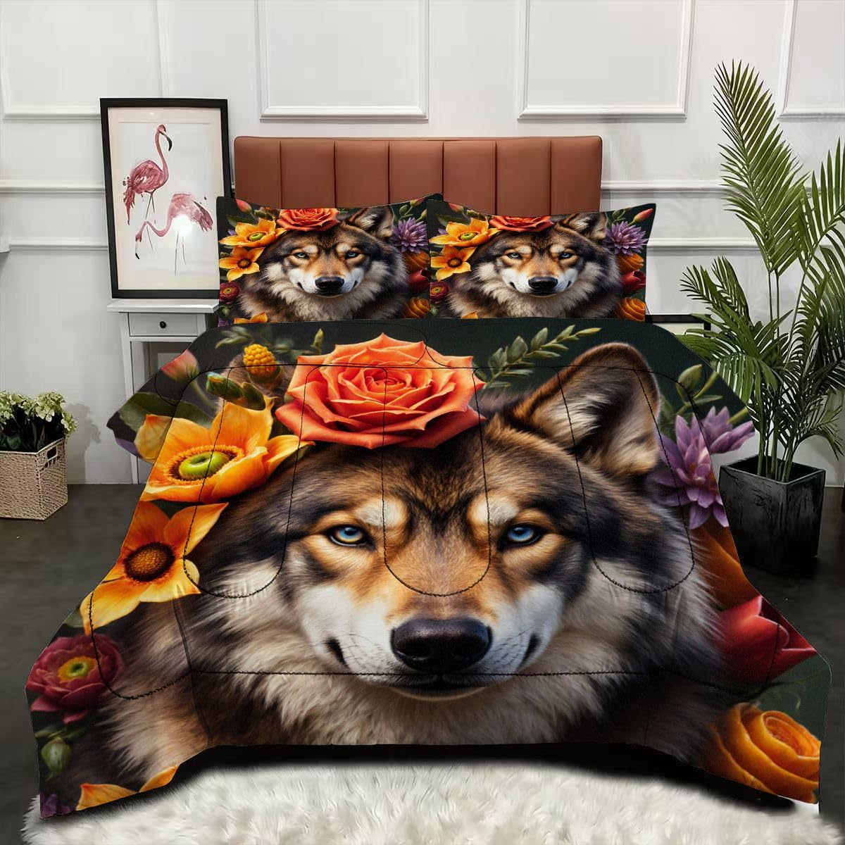 Couette 160x200 motif loup pour une chambre cocooning en hiver