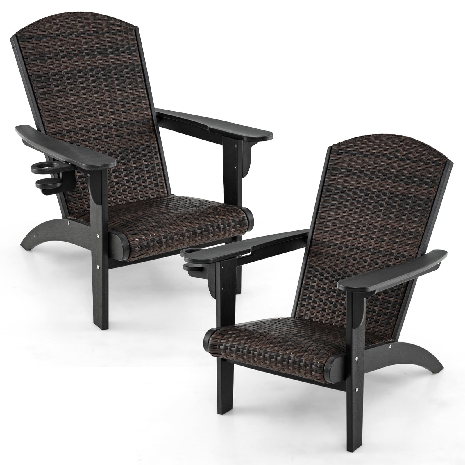 LIFEZEAL Sedia Adirondack da Esterno, in Plastica, Rattan PE, Imbottito da Spugna, con Braccioli, Portabicchiere, Resistente alle Intemperie, per Giardino, Terrazza, Patio, Aperto, Max 150kg (nero)