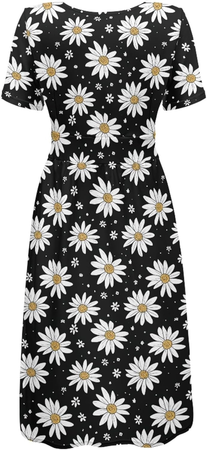 Women 2025 Floral Print Dresses Short Sleeve V Neck Empire Waist Mini Casual Dress Swing Flowy Sun Dress - Image 4