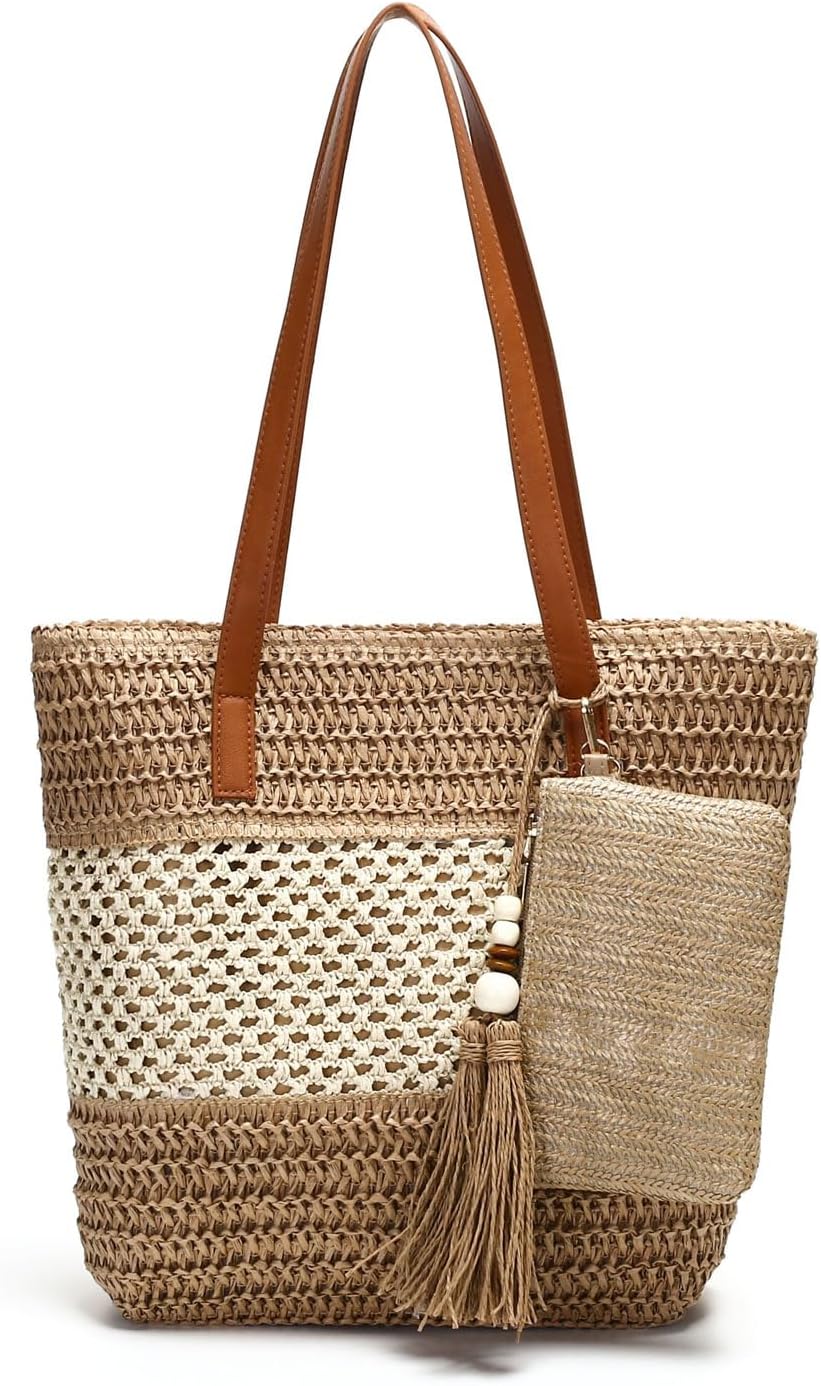 Beach Straw Bags for Women, Summer Travel Bag Woven Straw Purse, Handmade Clutch Beach Tote Bag Shoulder Handbags