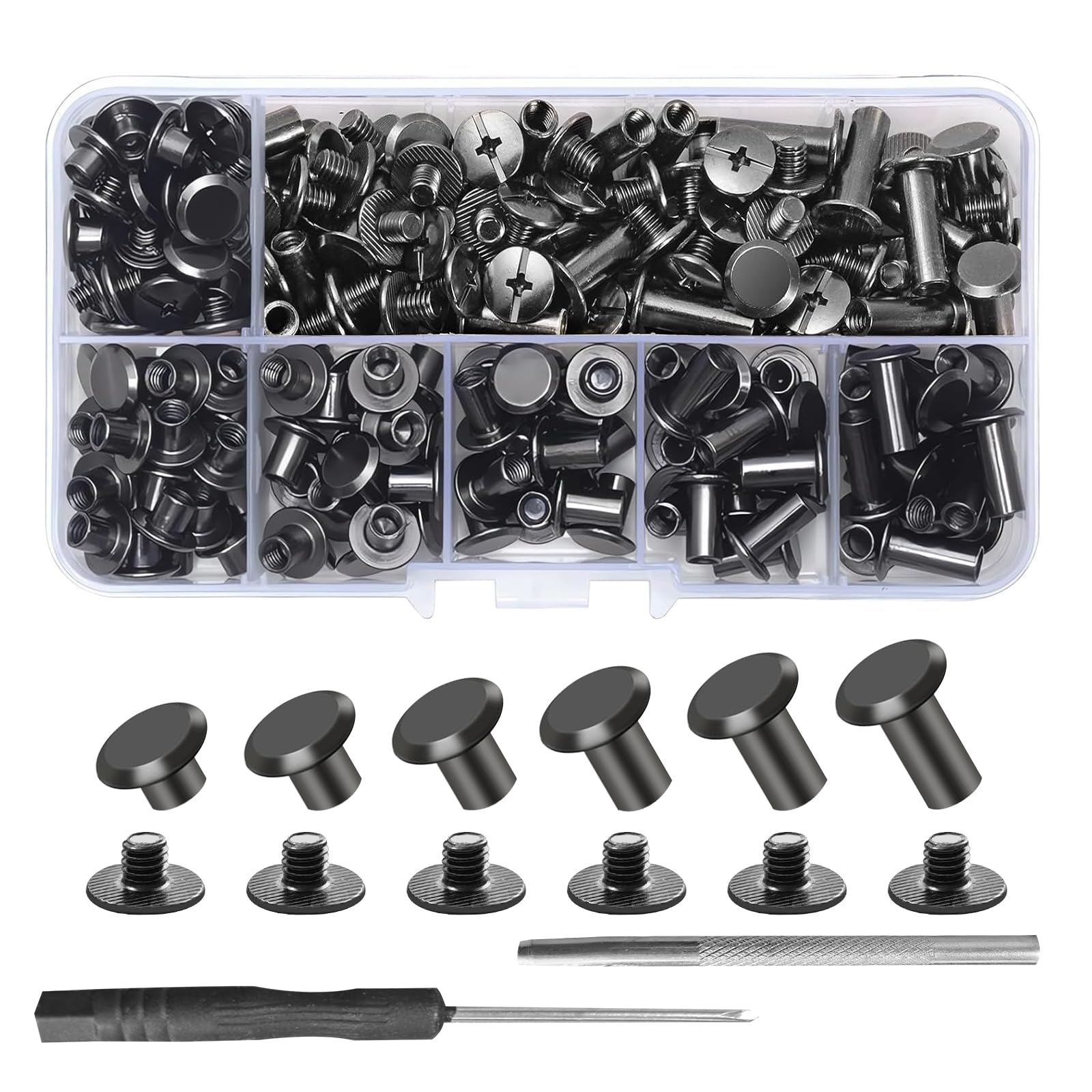 Juego de 110 tornillos para libros, M5 Chicago, remaches de rosca para cuero, juego de remaches de cuero, juego de remaches huecos para manualidades, cinturón de cuero, bolsas de equipaje