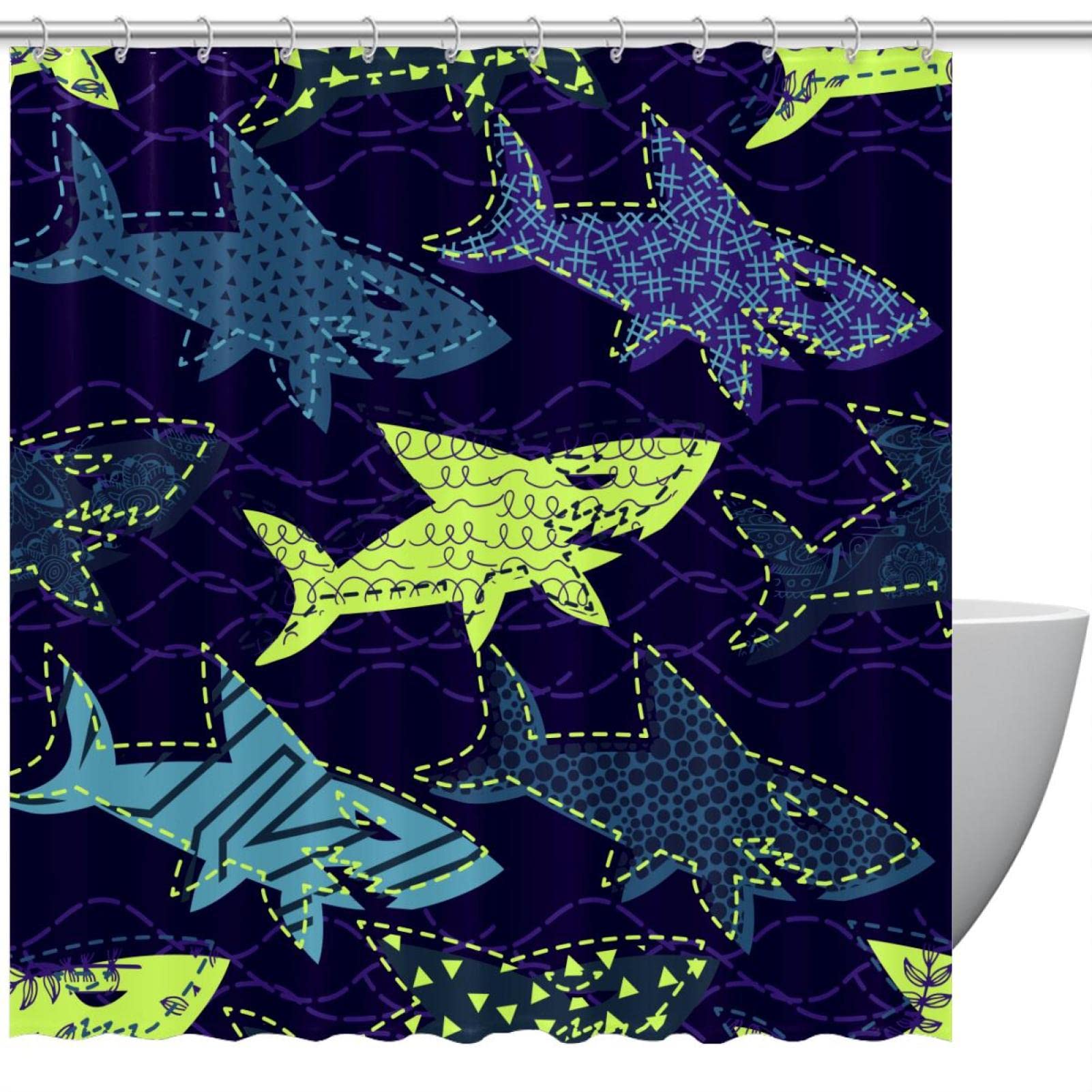 Rideau de douche requin bleu anti odeur grand format 183x183 pour douche