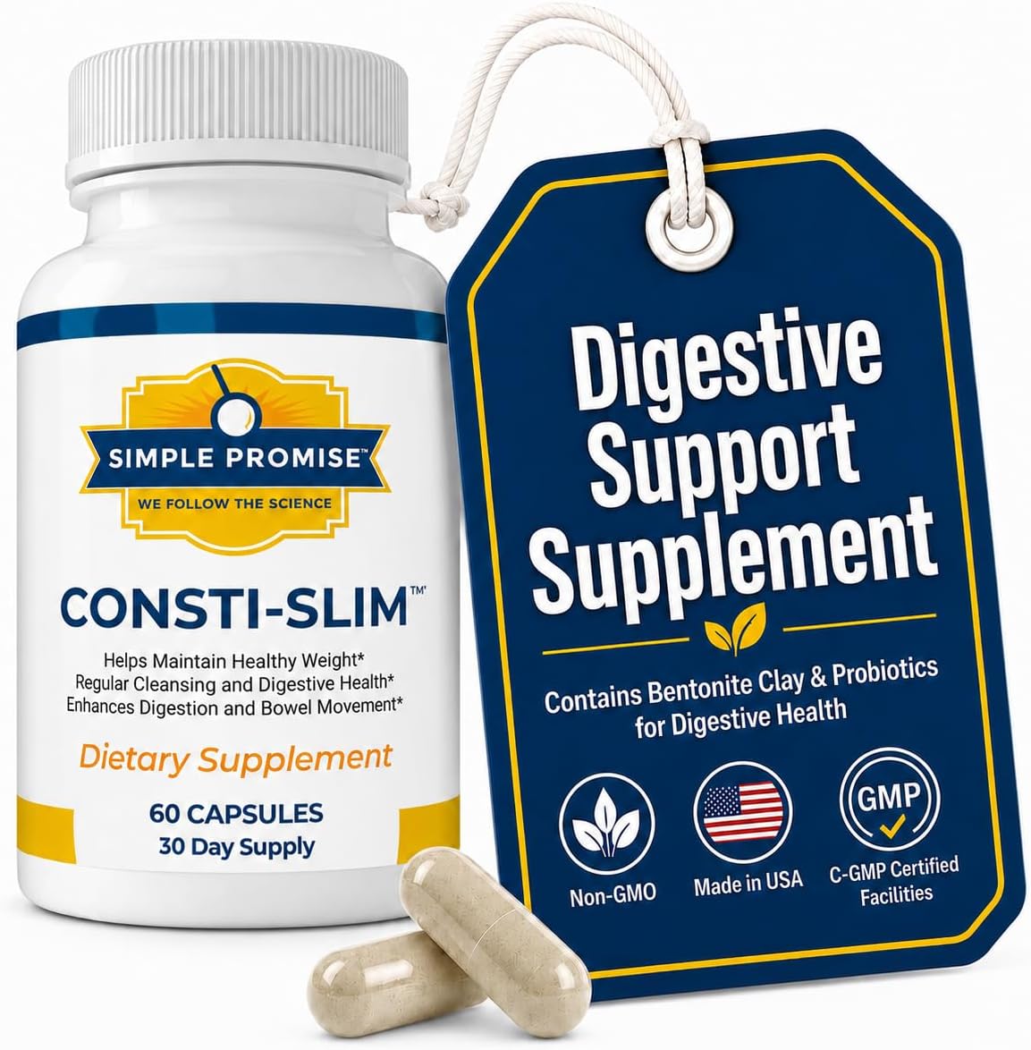 Consti-Slim - Digestive Support for Women and Men - Psyllium Husk Fiber | Herbal Fiber Blend, Digestive Regularity Support, Oat Straw and Alfalfa, Simple 2-Capsule Routine, Non-GMO