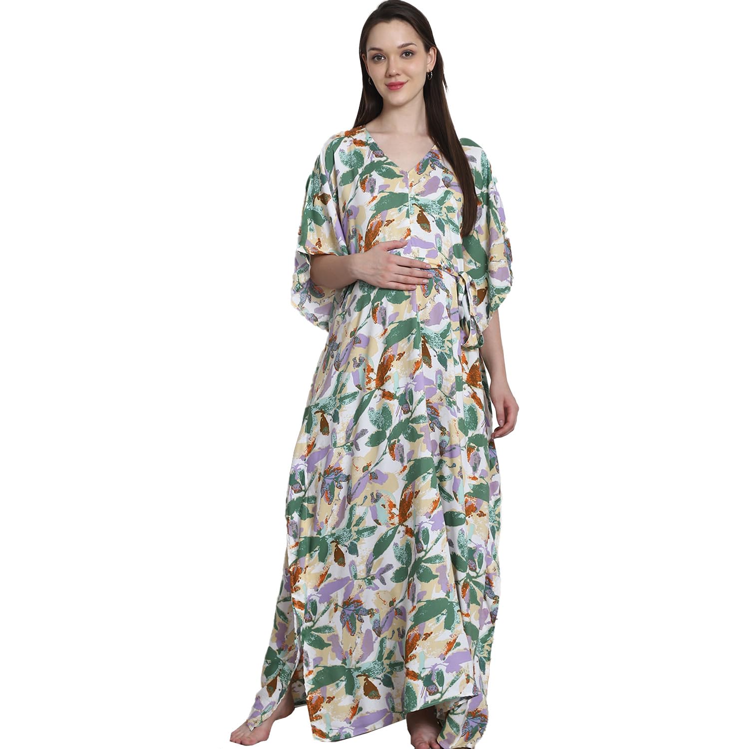 secret wish Floral Printed Rayon Maternity Kaftan../Free Size/Printed/Drawstring/Nightdress/Nightwear/Full Length-picture-13