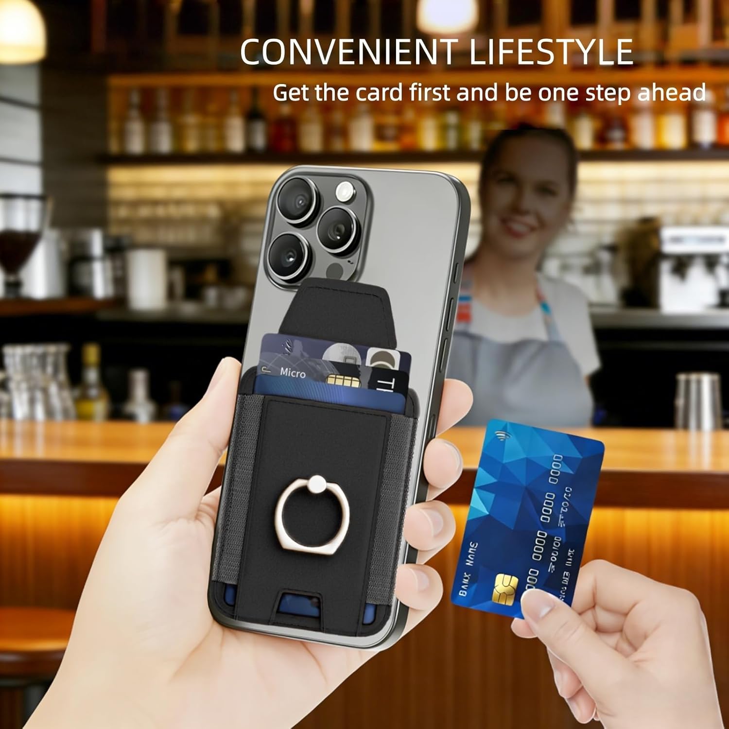 for Magsafe Wallet, Slim Magnetic Card Wallet with Grip, 7 Cards Holder RFID Blocking, Ring Stand Stick on Wallet with Privacy Flap(Black) - Image 6