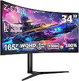 Z-Edge Écran PC Gamer Incurvé 34'' 3440x1440 165Hz, Hauteur RÉGLABLE 114 mm, 1ms, FreeSync, Moniteur Ultrawide 21:9, 1500R VA, 2×HDMI2.0, 2×DP1.4, RGB, VESA (DP Câble Inclus) - 1