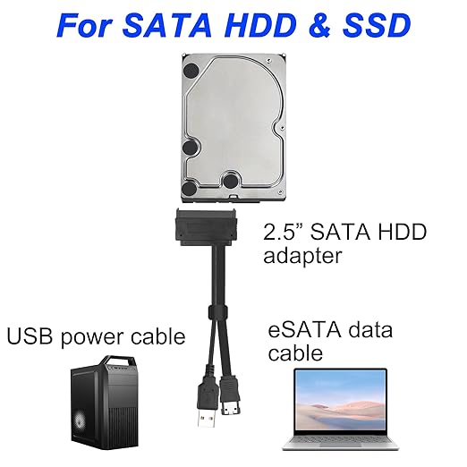 Cable Adaptador SATA 22Pin a eSATA con Alimentación USB 45cm miniatura 6