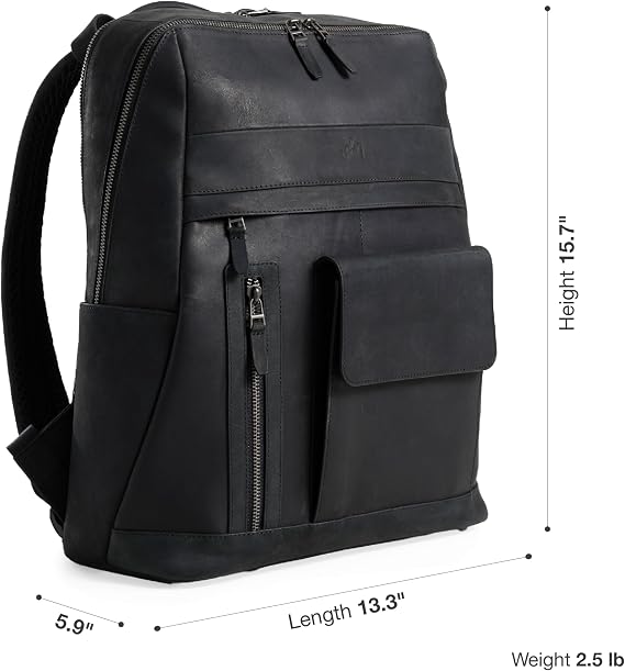 VELEZ Black Top Grain Leather Backpack + Garment Bag For Men