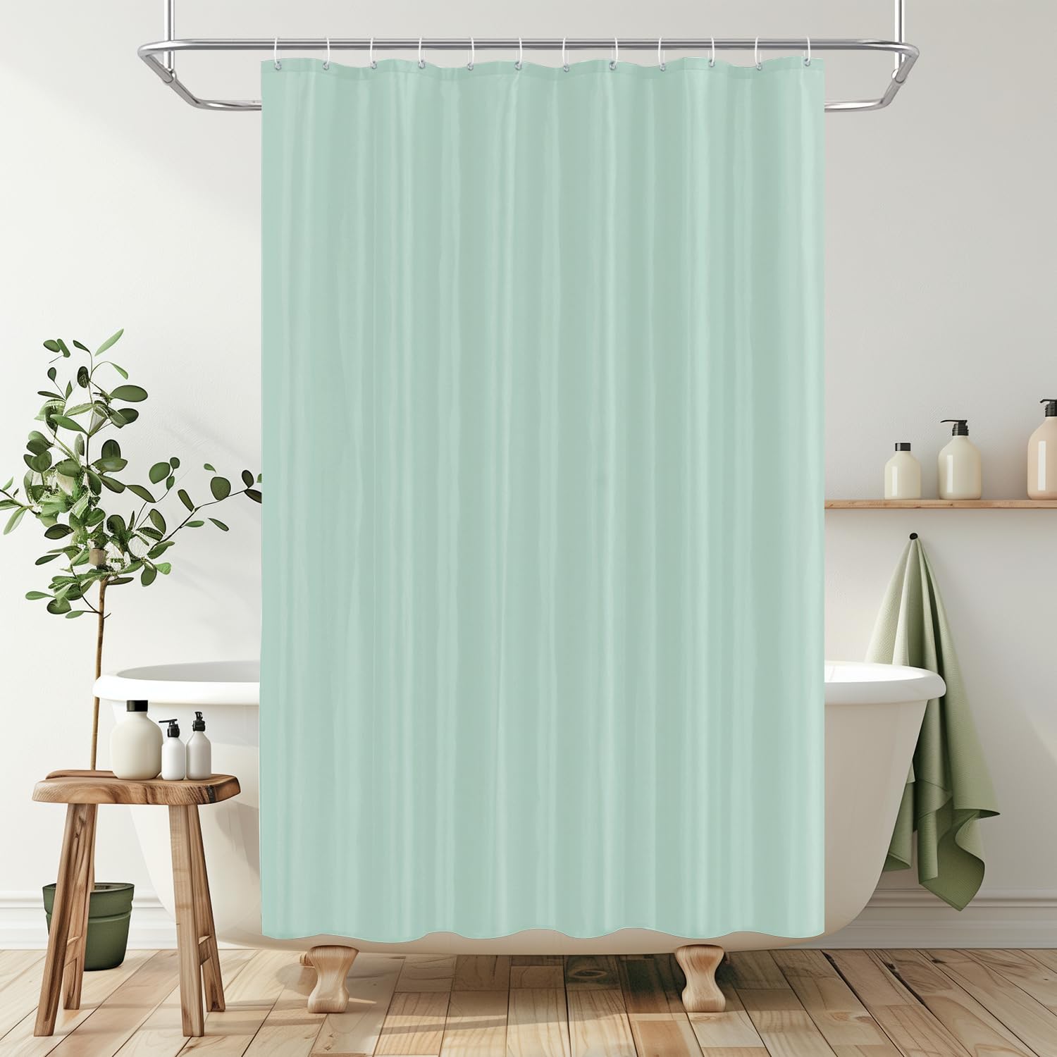 LUKDUNG 180 x 200 cm Polyester Textile Shower Curtain Anti-Mould for Bathroom, Curtain for Bathtub Shower Made of Fabric Waterproof Washable Shower Curtain with 12 Hooks Green — image 1