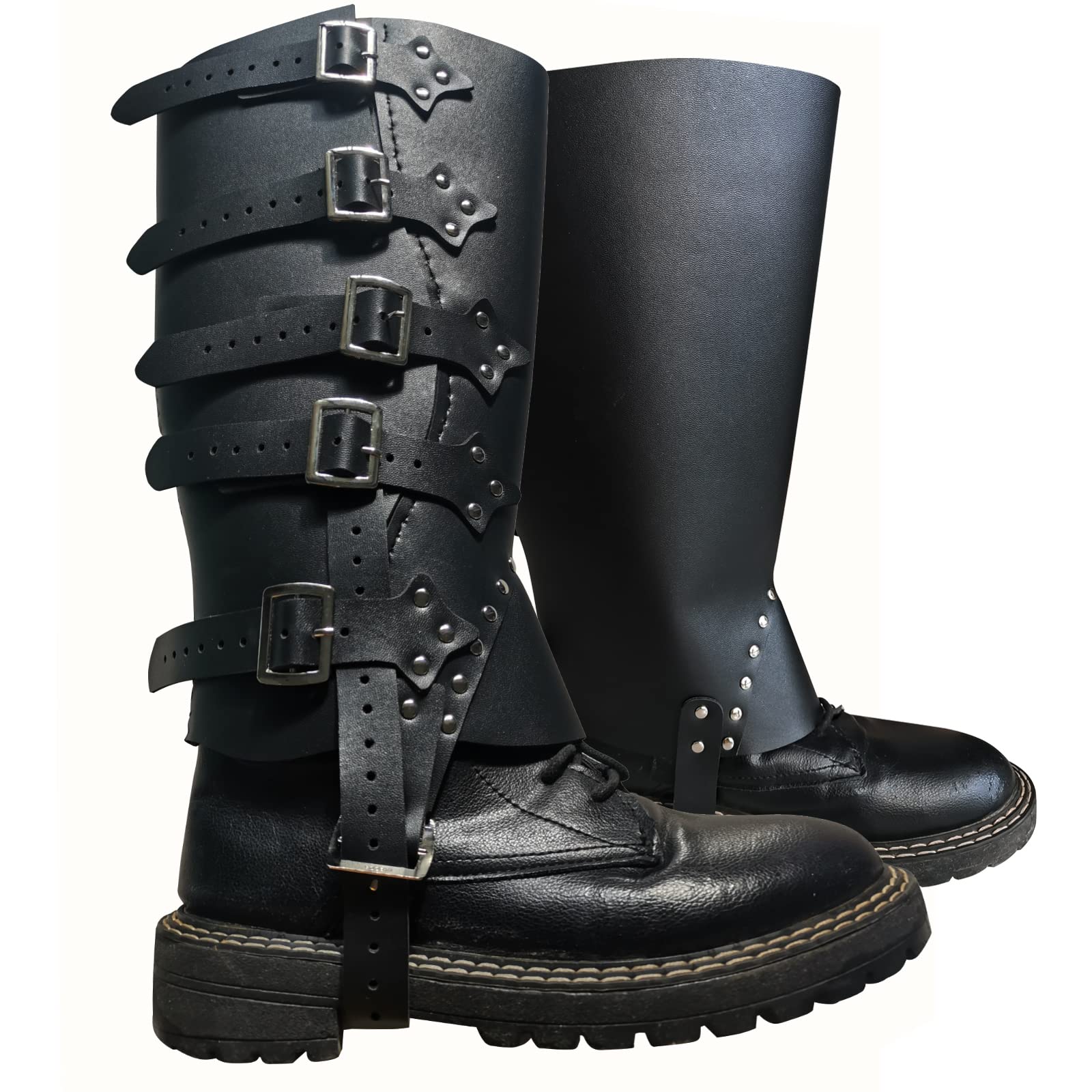 ZOYCHARSFOLTHBUR Medieval Spats Gaiters for Men PU Leather Boot Cover  Viking Knight Warrior Armor Leg Guard Spats One Pair Black