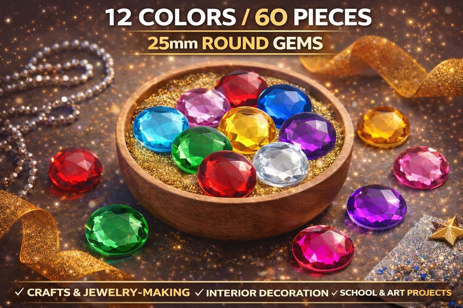25mm Assorted Colors Flat Back Round Acrylic Rhinestones Plastic Circle Gems for Costume Making Cosplay Jewels Pro Grade Embelishments - 60 Pieces - Image 3