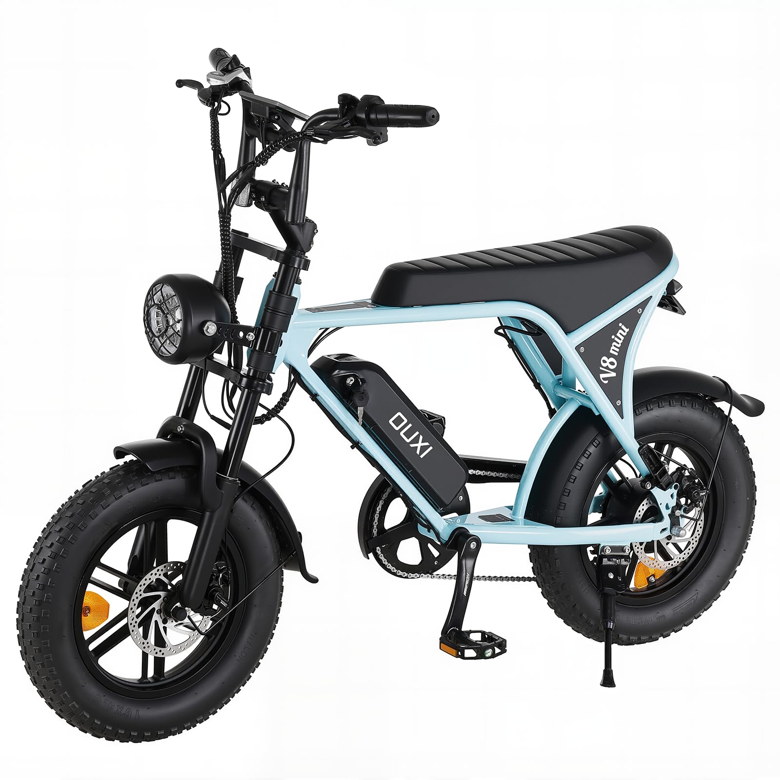 OUXIV8 Mini Electric Bike, 16" All-Terrain Fat Tire Electric Bike with 36V 10.4Ah Removable Battery, Ebike Moped Style Up to 20MPH, 500W Upgrade Powerful Motor, Mini Ebike for Adults and Teens