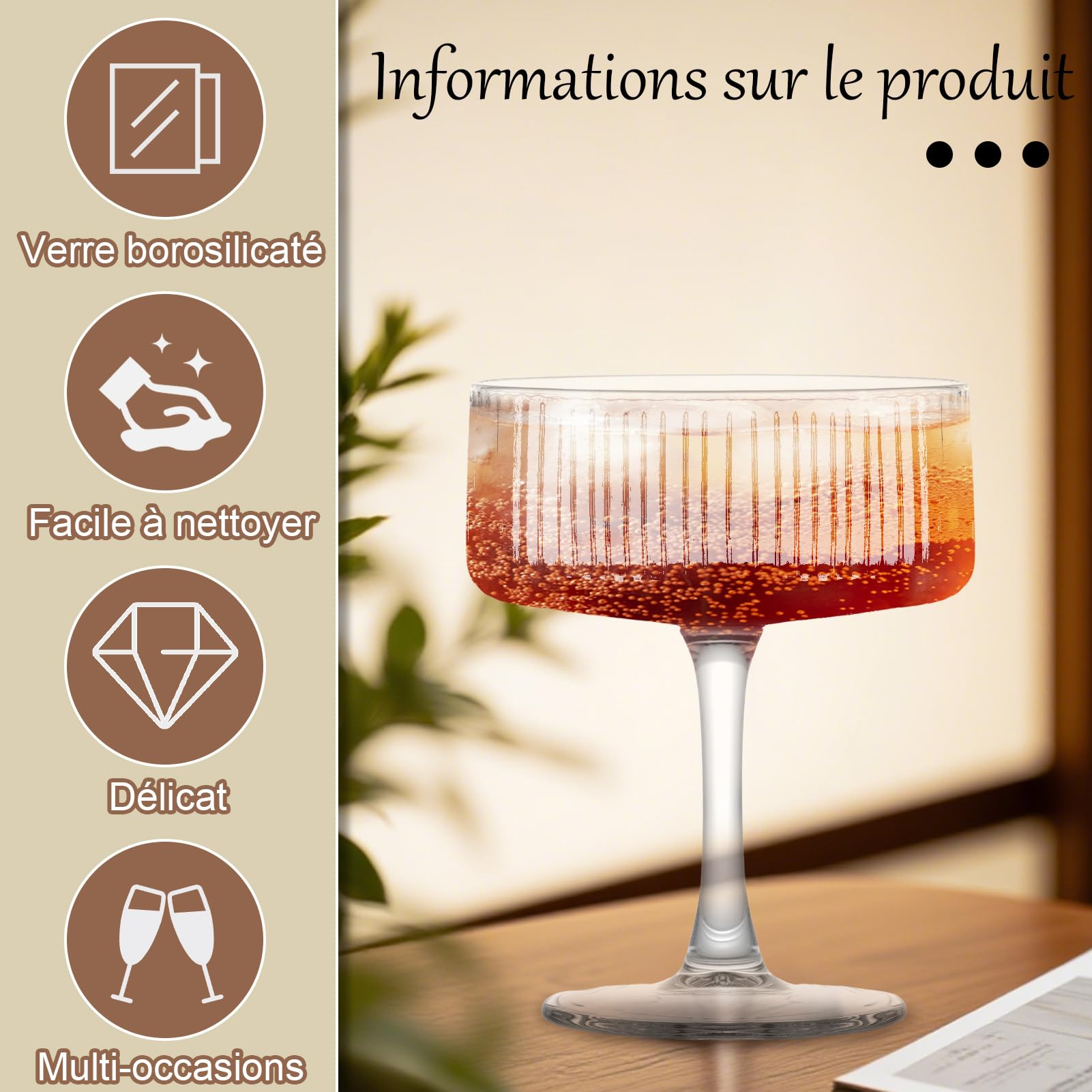 GOSOYO Lot De 4 Verres à Martini Vintage (7,7 Oz-230 Ml). Verres à Cocktail, Verres à Expresso